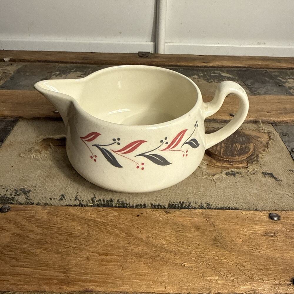 VTG HOMER LAUGHLIN Gravy Boat 1955 MCM White Pink Gray Berries Leaves USA B55N6